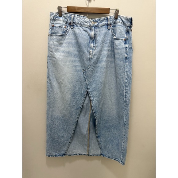 American Eagle Denim Midi Skirt Size 16 Blue Jean High Rise Front Slit Y2K 90s - Picture 1 of 10